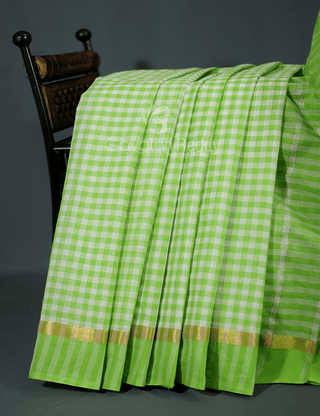 Light Green With Checks Pure Mangalgiri Cotton Saree By Gayathri Reddy Designer Studio - Distacart