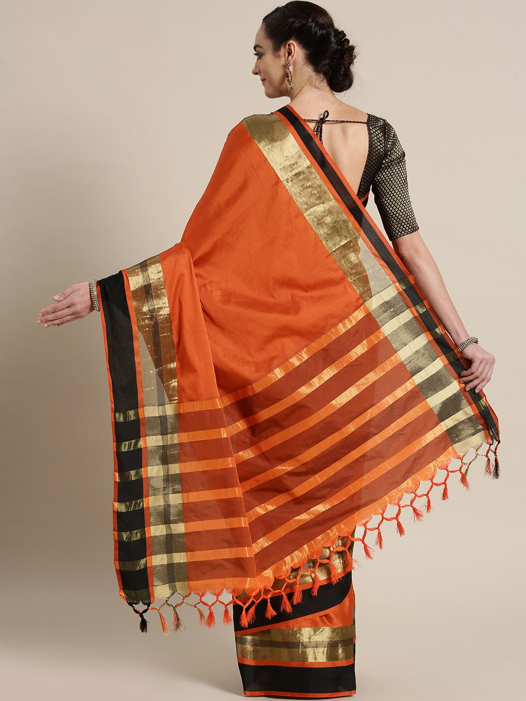 Saree Mall Rust Orange Solid Saree - Distacart