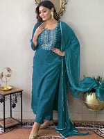 Thumbnail for Kalini Floral Embroidered Sequined Kurta with Trousers & Dupatta - Distacart
