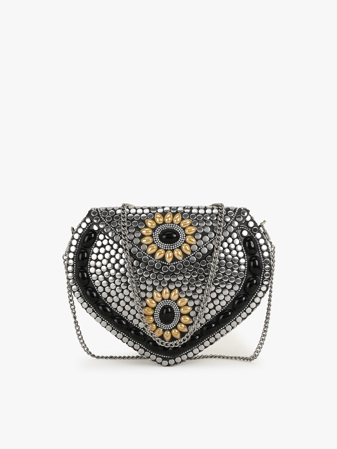 Anekaant Silver-Toned & Gold-Toned Embellished Box Clutch - Distacart