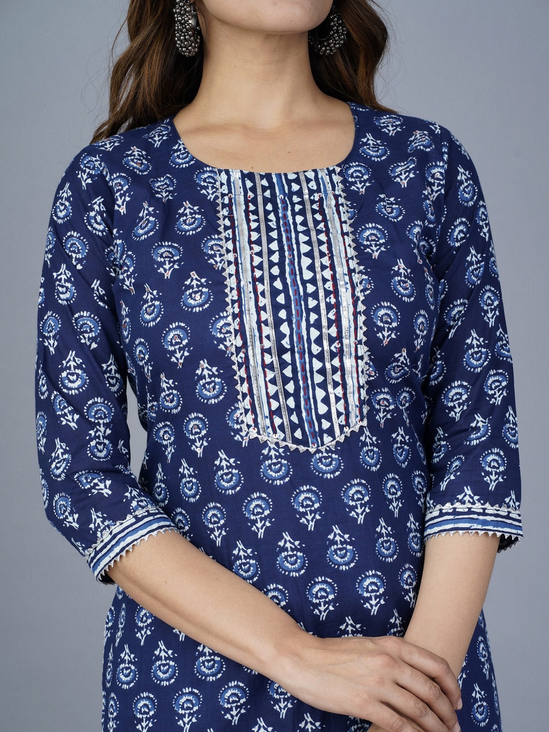Kalini Ethnic Motifs Printed Regular Kantha Work Pure Cotton Kurta with Trousers & With - Distacart
