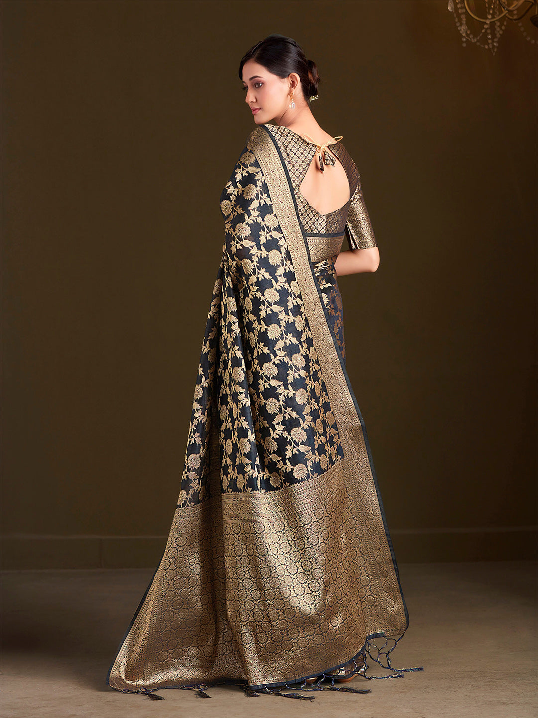 Sangria Floral Woven Design Sarees - Distacart