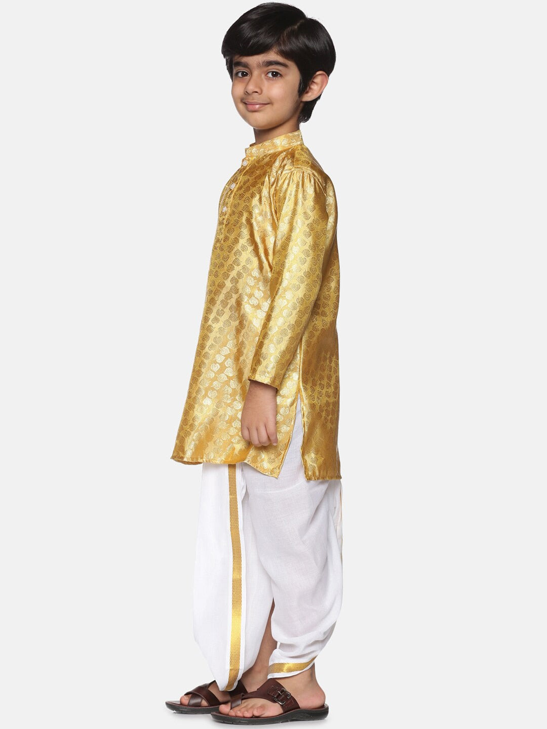 Sethukrishna Boys Gold-Toned Pleated Kurta with Dhoti Pants - Distacart