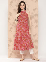 Thumbnail for Kalini Floral Printed Halter Neck Pastels Anarkali Kurta - Distacart
