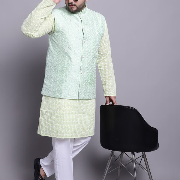 Sojanya Plus Plus Size Embroidered Pure Cotton Kurta With Pyjamas & Nehru Jacket - Distacart