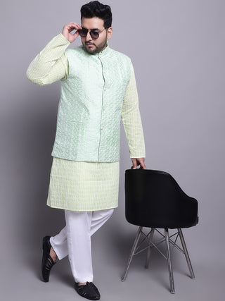 Sojanya Plus Plus Size Embroidered Pure Cotton Kurta With Pyjamas & Nehru Jacket - Distacart