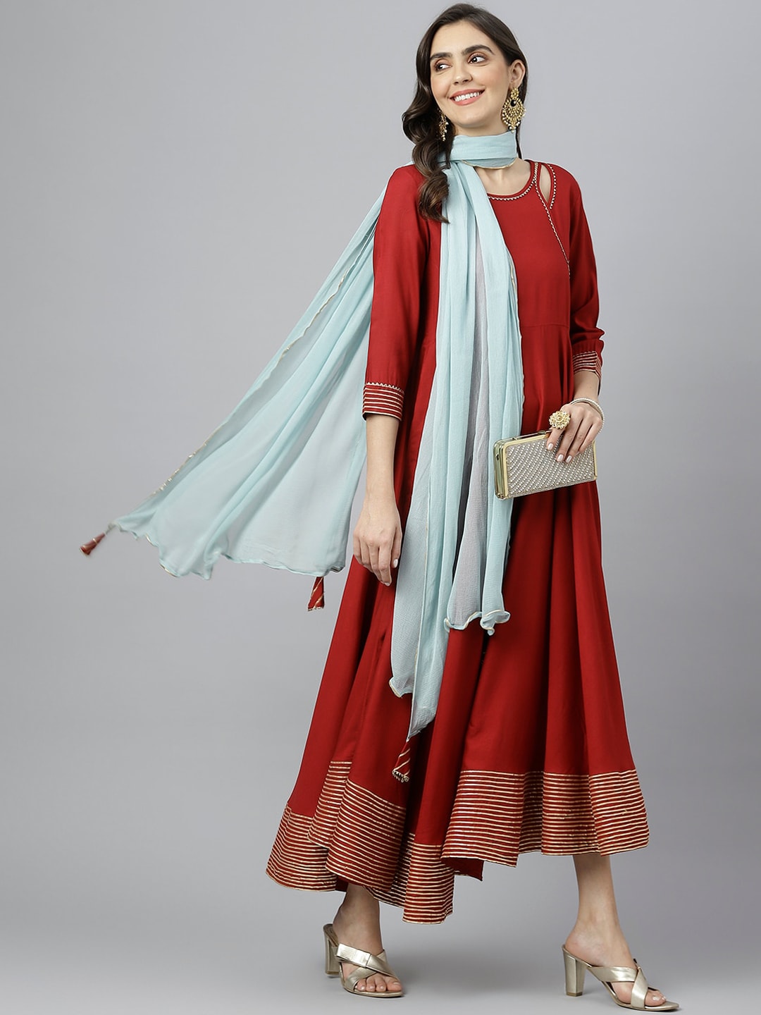 Kalini Women Maroon Solid Anarkali Kurta With Dupatta - Distacart