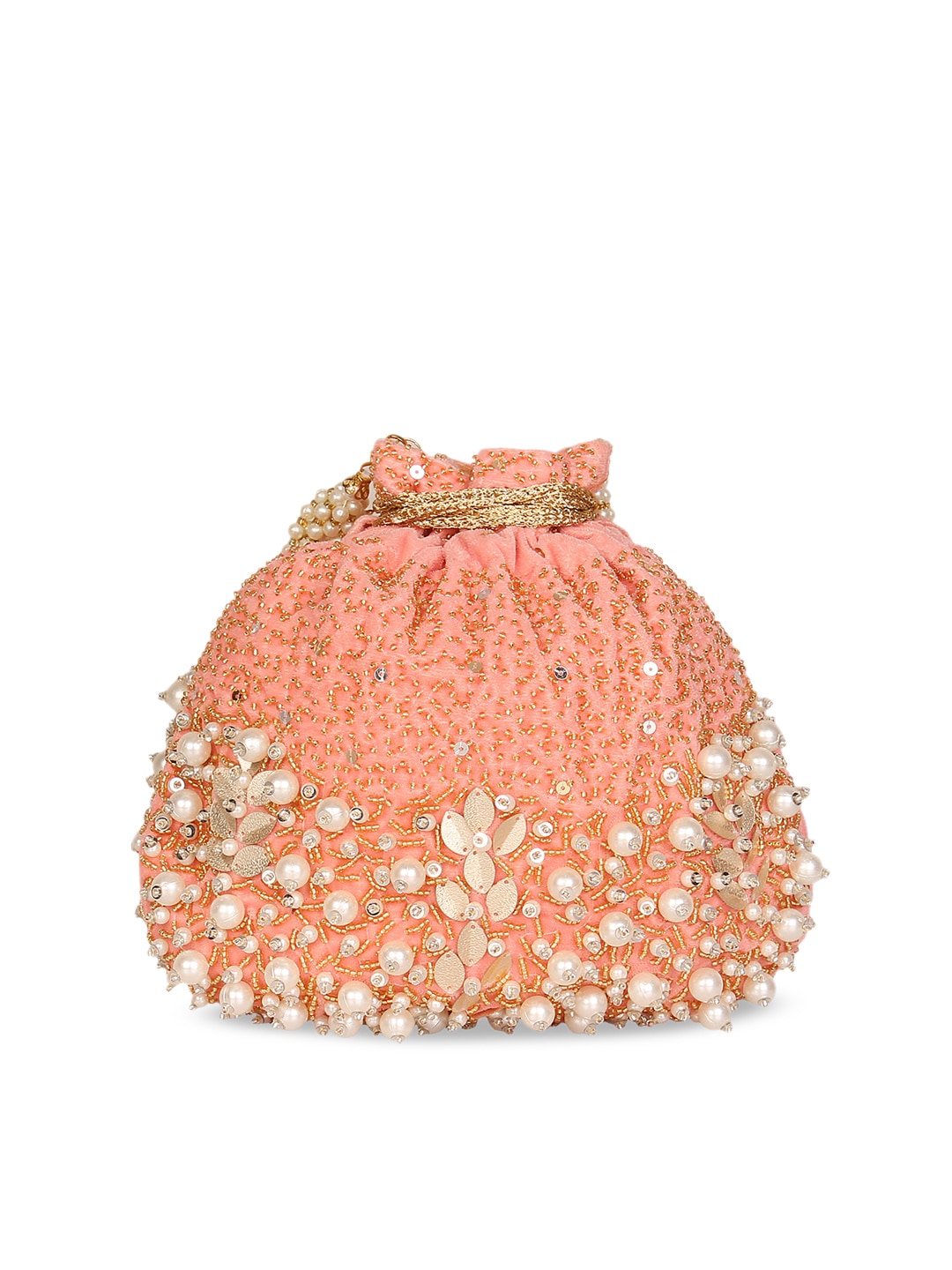 Anekaant Peach-Coloured Embellished Clutch - Distacart