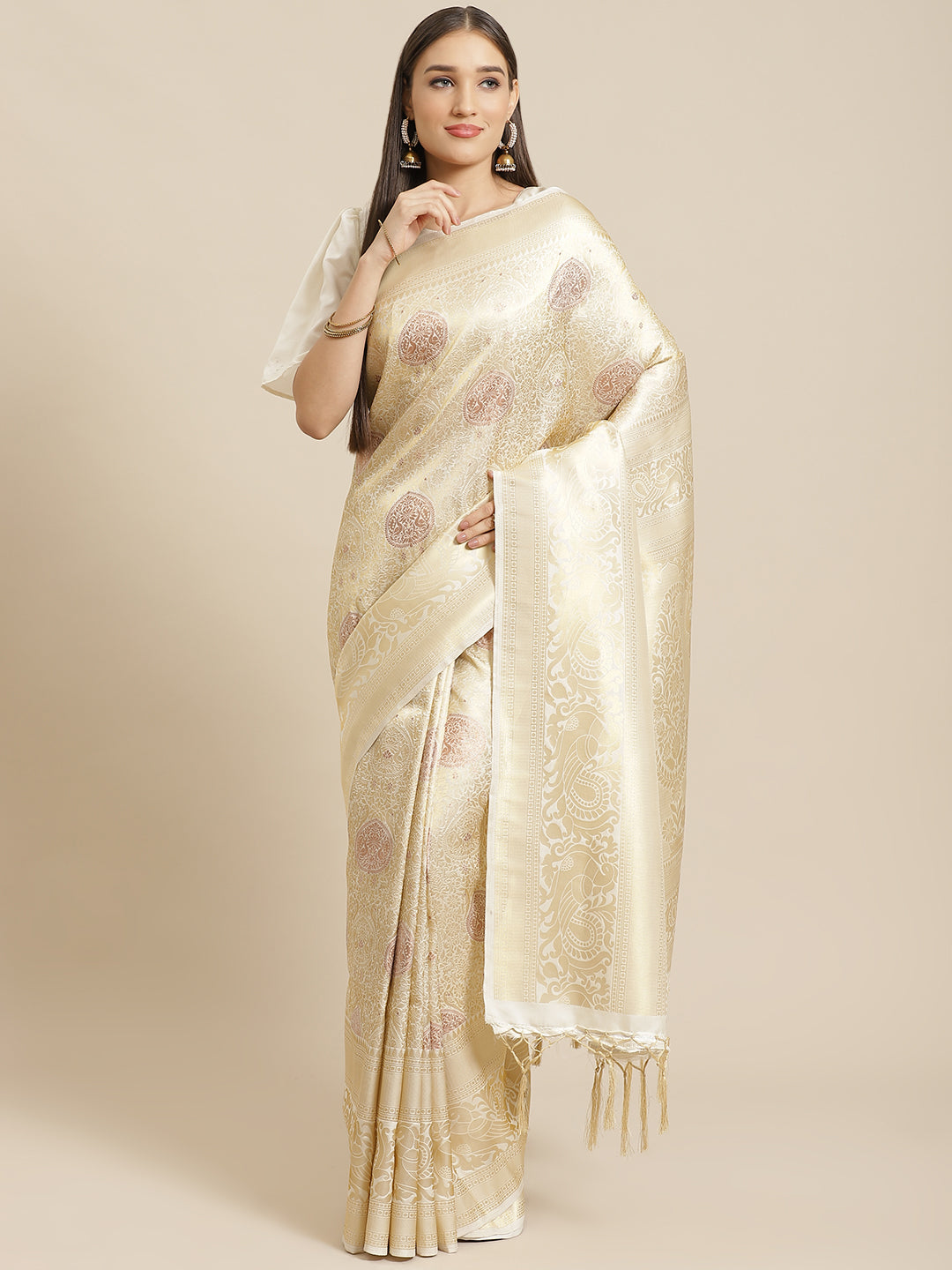Saree Mall Off-White & Golden Woven Design Banarasi Saree - Distacart