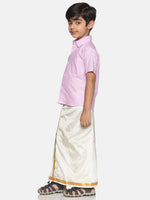Thumbnail for Sethukrishna Boys Pink & White Solid Shirt with Veshti Set - Distacart