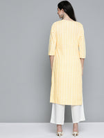 Thumbnail for HERE&NOW Women Yellow & Off-White Printed Regular Kurta with Palazzos - Distacart