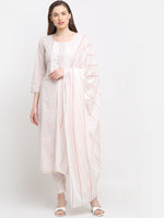 Thumbnail for Kalini Women White Printed Pure Cotton Kurta with Trousers & With Dupatta - Distacart