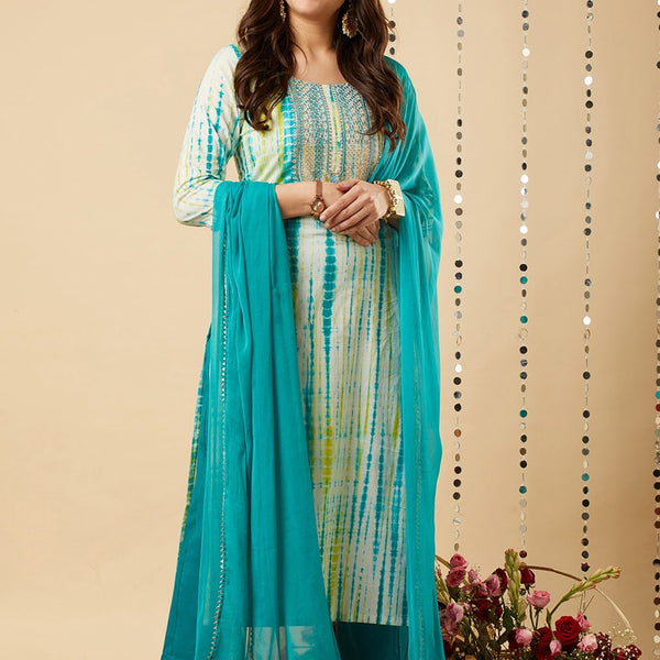 Kalini Shibori Dyed Regular Kurta with Trousers & Dupatta - Distacart