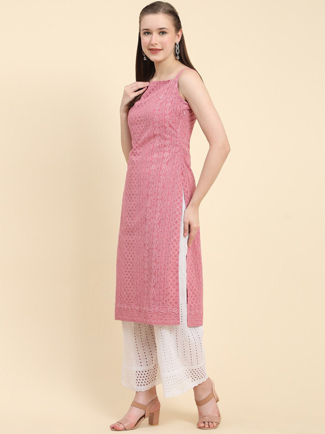 Kalini Ethnic Motifs Embroidered Chikankari Georgette Kurta - Distacart