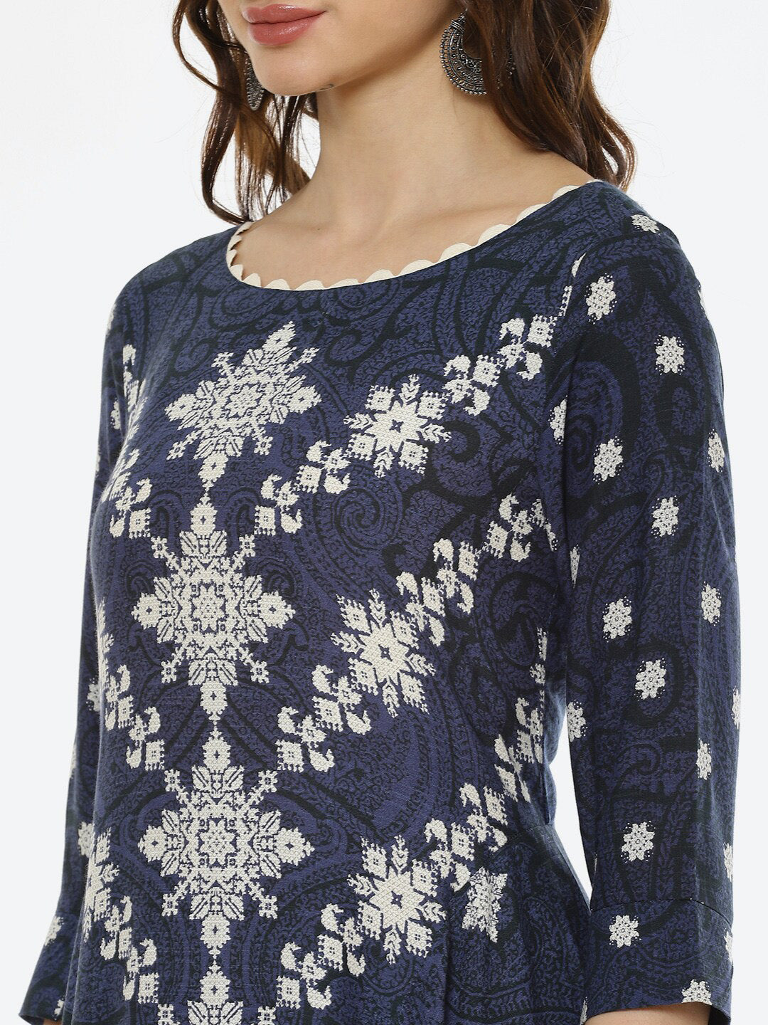 Biba Women Navy Blue & Navy Blue Printed Kurta - Distacart