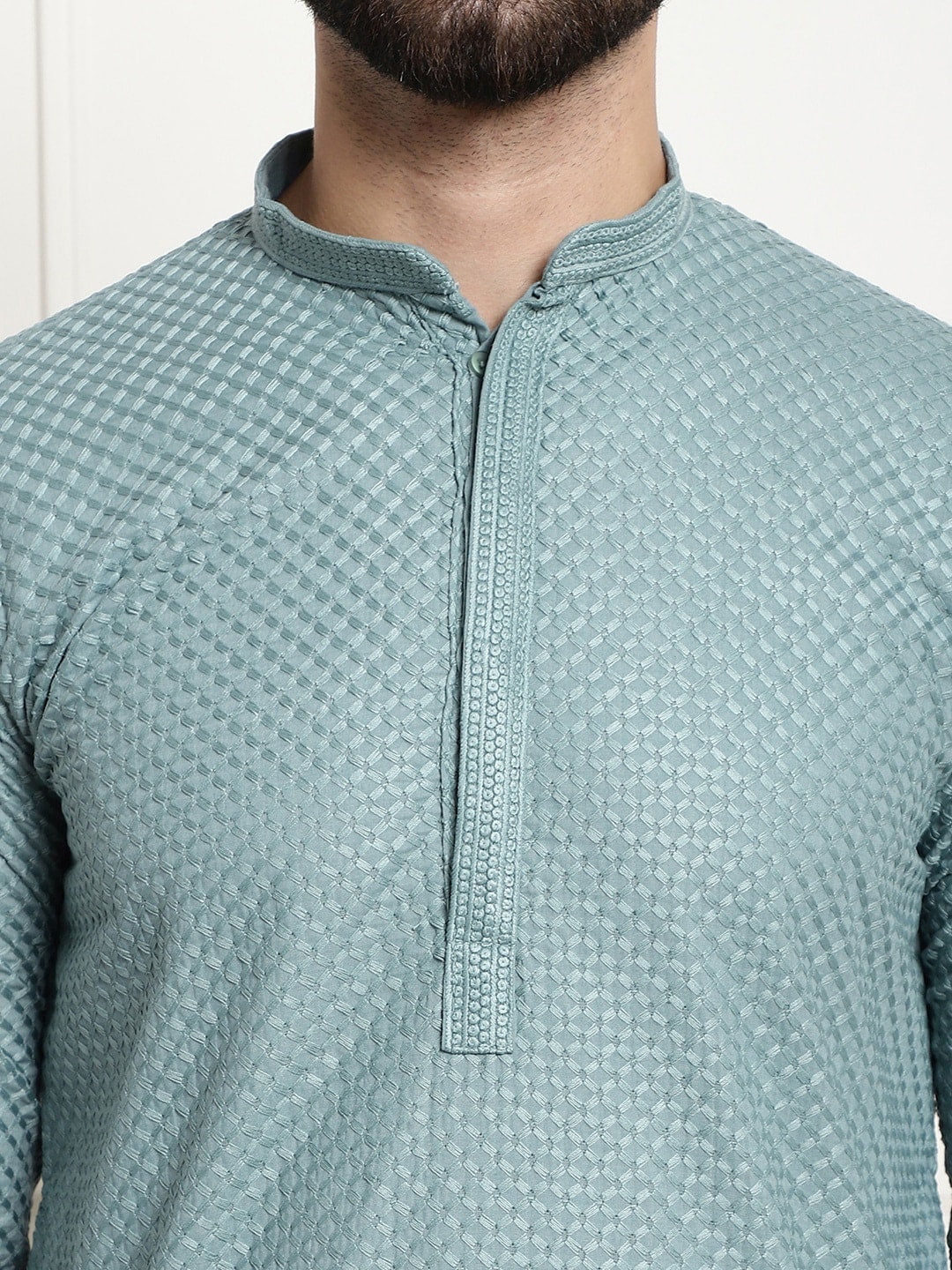 Sojanya Woven Design Mandarin Collar Straight Cotton Kurta - Distacart