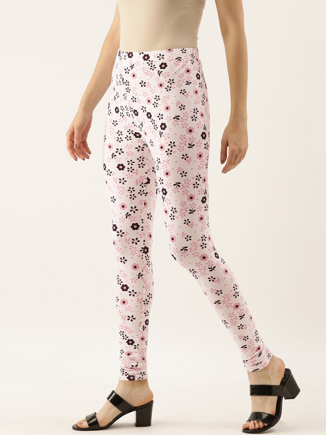 Souchii White & Pink Printed Ankle-Length Leggings - Distacart