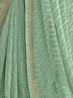 Thumbnail for Mitera Sea Green & White Embroidered Pure Georgette Bandhani Saree - Distacart