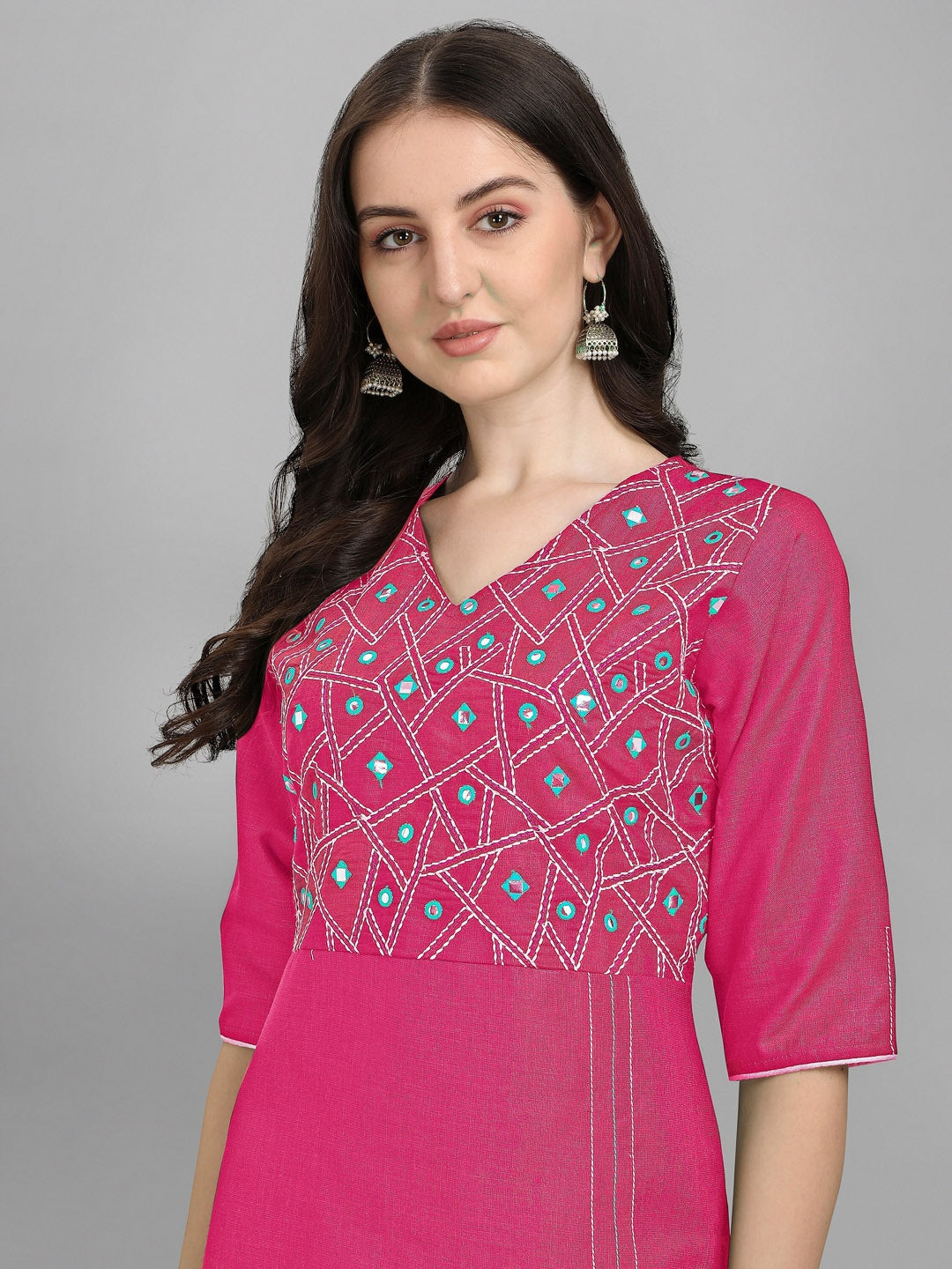 Kalini Women Pink Ethnic Motifs Embroidered Mirror Work Kurta with Trousers & With Dupatta - Distacart