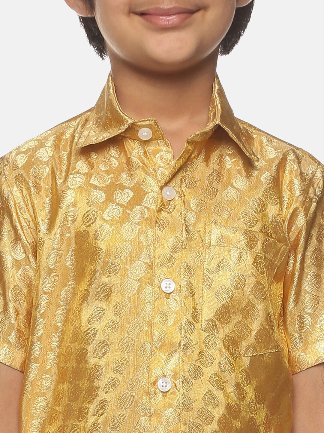 Sethukrishna Boys Gold-Toned Self Design Shirt with Dhoti - Distacart