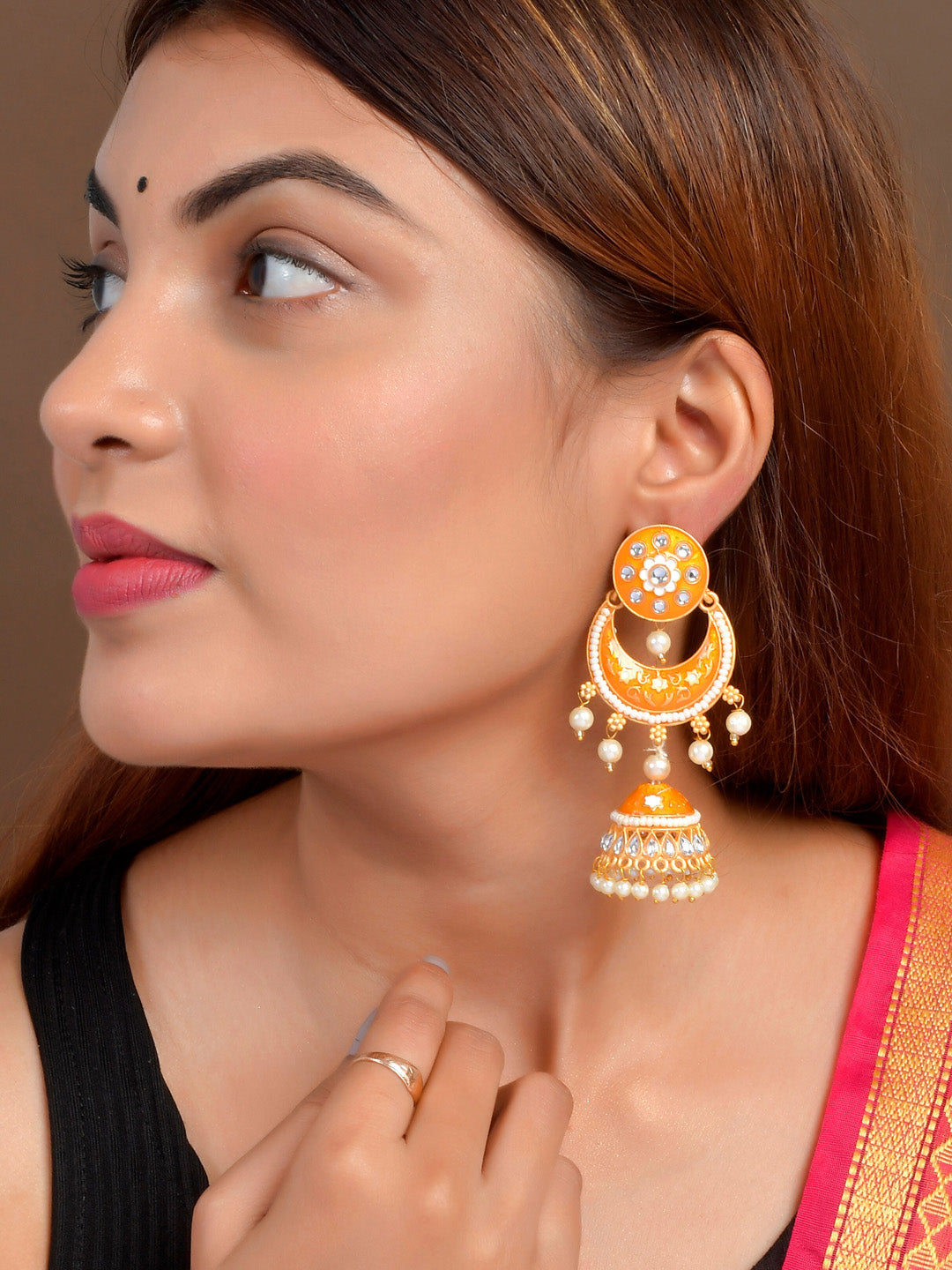 Shoshaa Orange Dome Shaped Jhumkas Earrings - Distacart