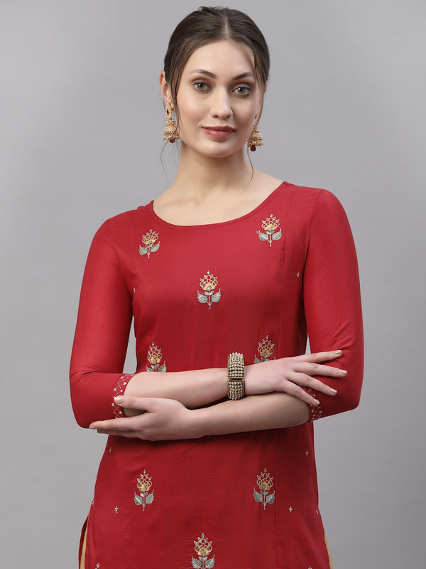 Kalini Women Red Ethnic Motifs Embroidered Kurta - Distacart