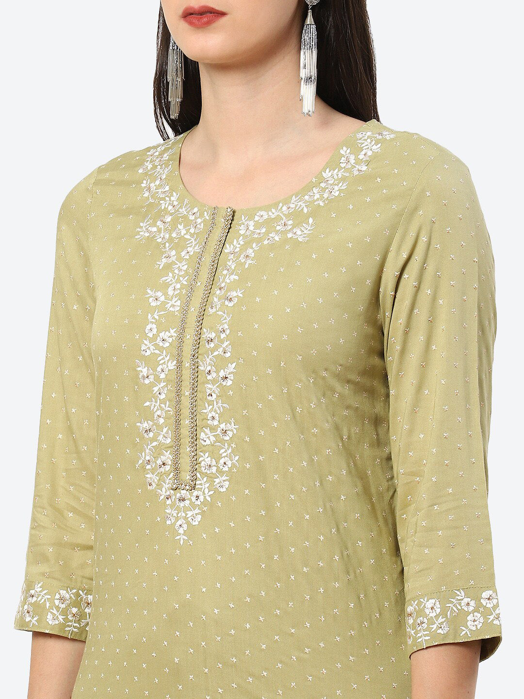 Biba Floral Embroidered Gotta Patti Kurta with Churidar & Dupatta - Distacart