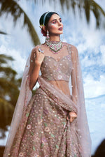 Thumbnail for House of Panchhi Rose Gold Toned Organza Sequins & Zarkan Embroidery Lehenga Choli & Dupatta - Distacart