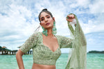 Thumbnail for House of Panchhi Lime Green Net Sequins, Zarkan And Thread Embroidery Lehenga Choli & Dupatta - Distacart
