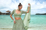 Thumbnail for House of Panchhi Lime Green Net Sequins, Zarkan And Thread Embroidery Lehenga Choli & Dupatta - Distacart