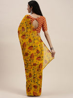 Thumbnail for Kalini Yellow Floral Printed Saree - Distacart