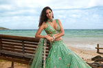 Thumbnail for House of Panchhi Sea Green Georgette Sequins, Zarkan And Thread Embroidery Lehenga Choli & Dupatta - Distacart
