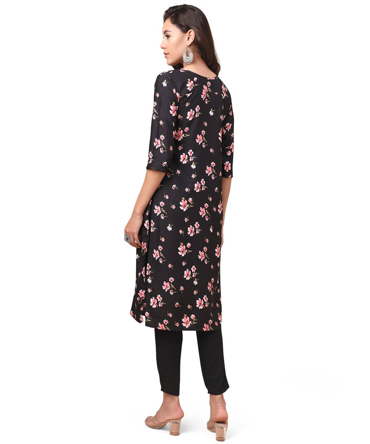 Vamika Black French Crepe Printed Party Wear/Casual Wear Kurti - Distacart