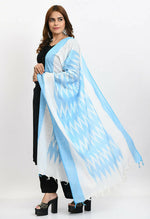 Thumbnail for Mominos Fashion Moeza Women's Handloom Cotton Ikkat Sky Blue Dupatta - Distacart