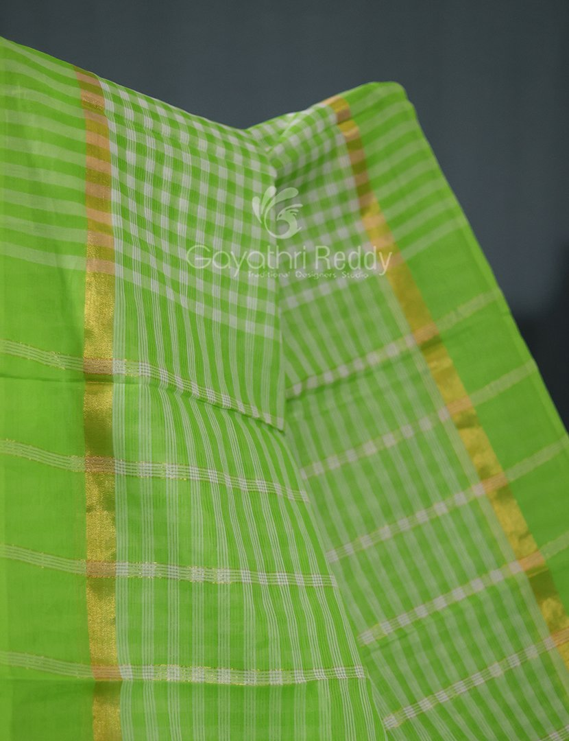 Light Green With Checks Pure Mangalgiri Cotton Saree By Gayathri Reddy Designer Studio - Distacart