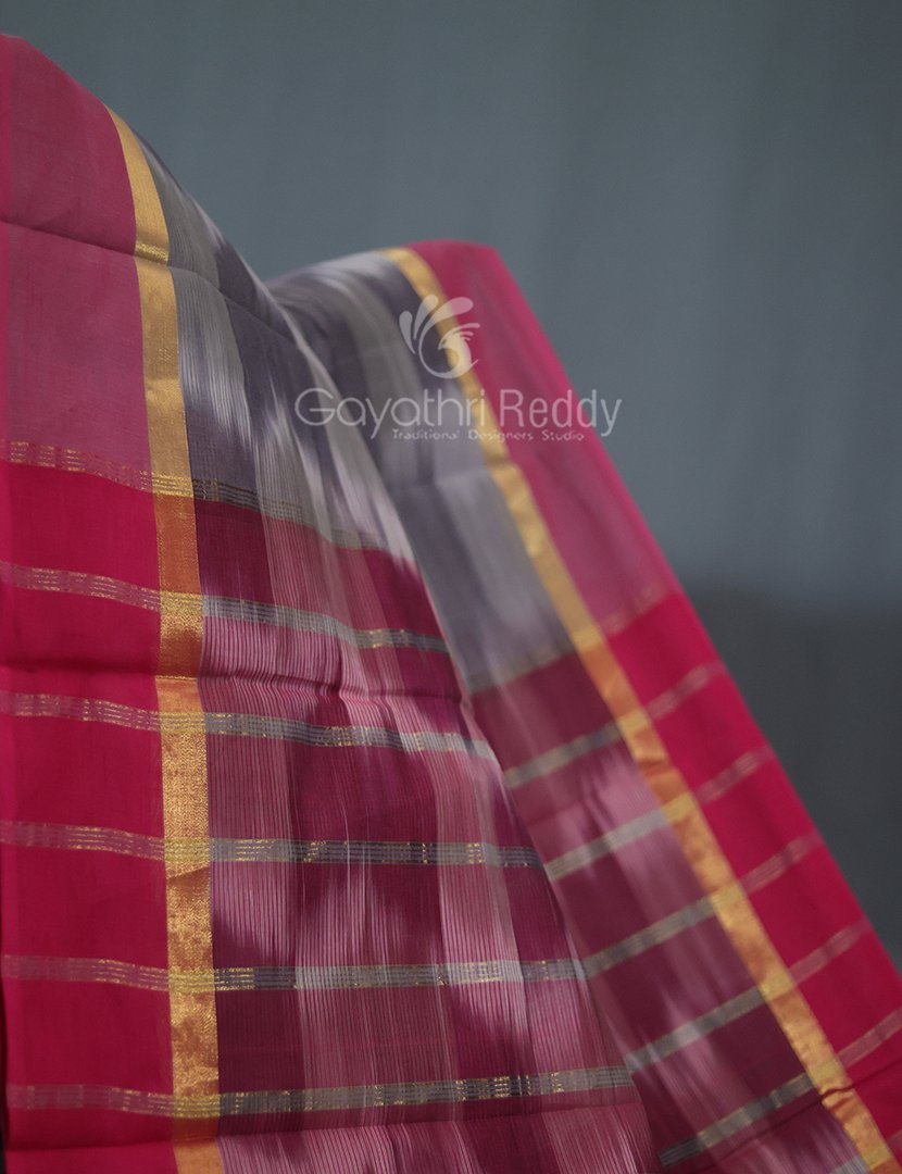Dual Shades of Pink And Green Mangalagiri Ikkat Cotton Saree By Gayathri Reddy Designer Studio - Distacart