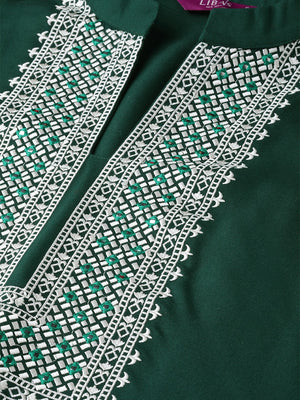 Libas Green & Off-White Yoke Design Straight Kurta - Distacart