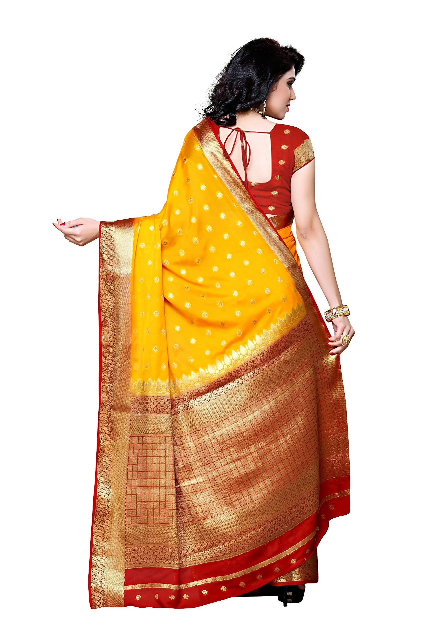 Mimosa Women's Traditional Crepe Kanjivaram Silk Gold Saree - Distacart