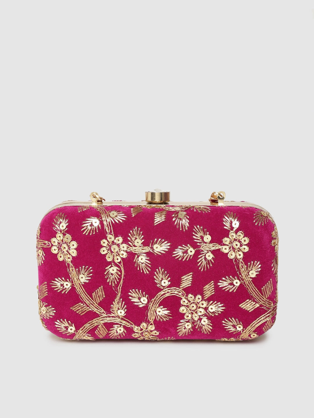 Anekaant Magenta & Gold-Toned Floral Embroidered & Sequinned Box Clutches - Distacart