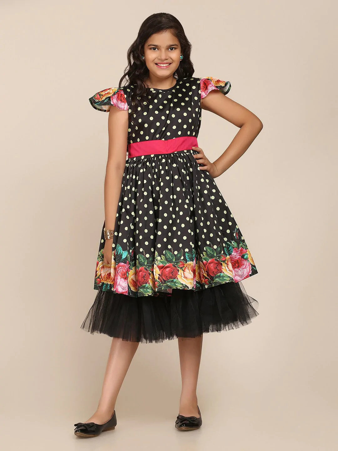 NOZ2TOZ Black & White Floral Midi Dress For Girls - Distacart