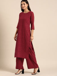 Thumbnail for All About You Women Maroon Ethnic Motifs Embroidered Chikankari Kurta with Palazzos - Distacart