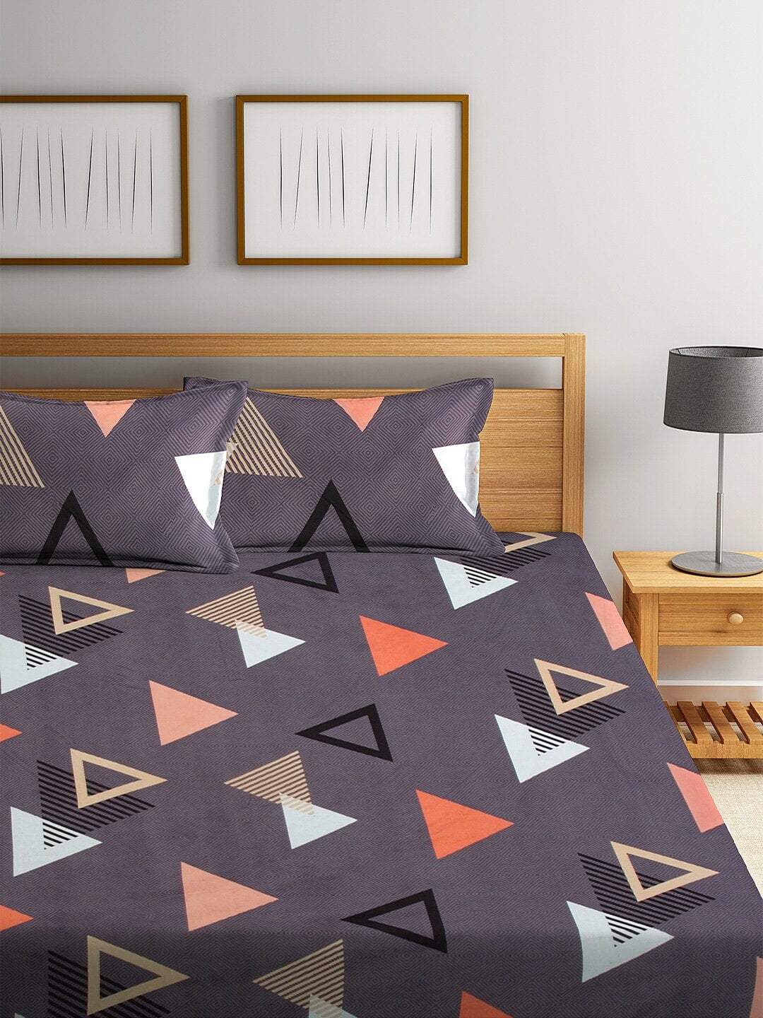 KLOTTHE Purple Geometric 210 TC Cotton Bedsheet with Pillow Covers - Distacart