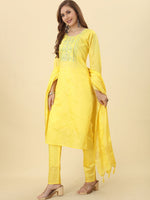 Thumbnail for Kalini Ethnic Motifs Embroidered Regular Chanderi Silk Kurta With Trousers & Dupatta - Distacart
