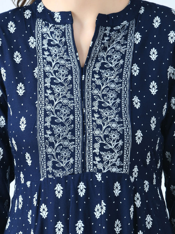 Kalini Ethnic Motifs Printed Mandarin Collar Anarkali Kurta With Palazzos - Distacart