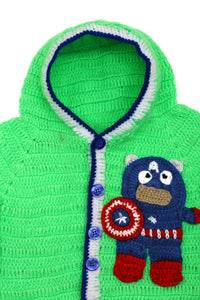 Thumbnail for Chutput Kids Green Coloured Solid Pullover For Baby Boys with Cartoon Detail - Distacart