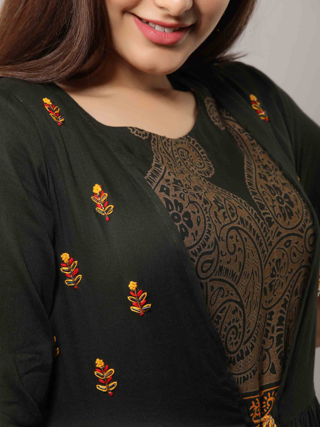 Kalini Women Green & Orange Floral Printed Anarkali Kurta - Distacart