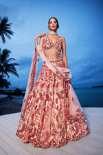 Thumbnail for House of Panchhi Peach Net Sequins, Mirror And Thread Embroidery Lehenga Choli & Dupatta - Distacart