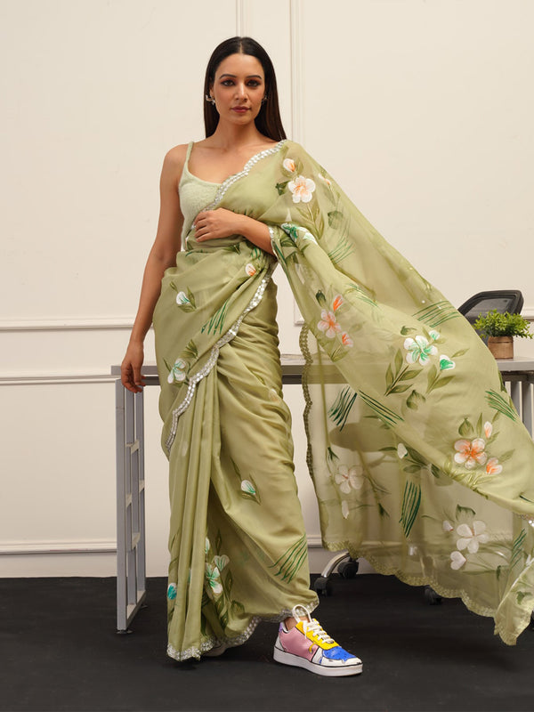 Tikhi Imli Floral Printed Organza Saree - Distacart