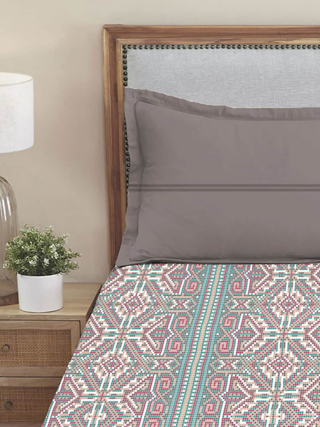 MYTRIDENT Dusk and Dawn Brown Printed Pure Cotton 144 TC Queen Bedsheet Pillow Covers - Distacart