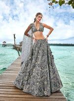 Thumbnail for House of Panchhi Grey Organza Sequins, Moti And Thread Embroidery Lehenga Choli & Dupatta - Distacart